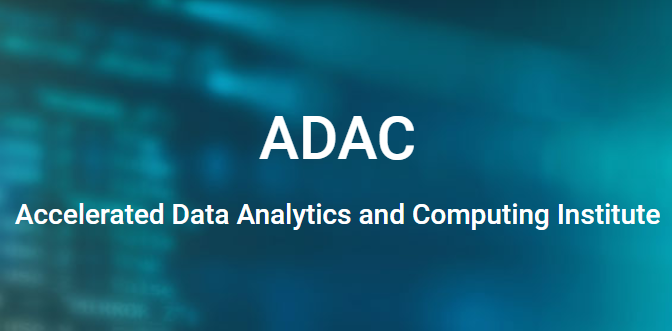 ADAC white text logo in front of blue background 
