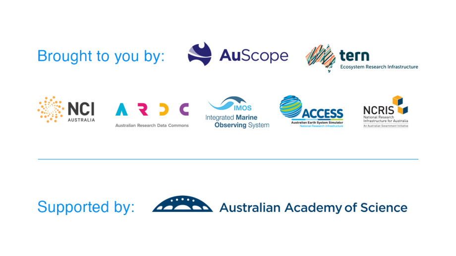 Organiser logos in colour: AuScope, TERN, NCI, ARDC, IMOS, ACCESS-NRI and Australian Academy of Science.