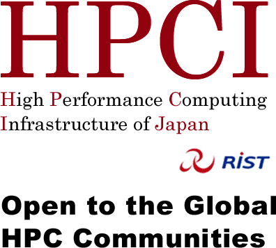 The words HPCI High Performance Computing Infrastructure of Japan over the phrase Open to the Global HPC Communities, with the RIST logo in the centre.