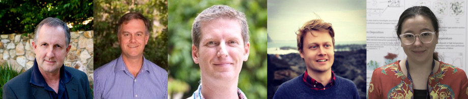 A collage of five portrait photos showing people smiling at the camera. From left to right there is Alan Mark, Paul Burn, Martin Stroet, Paul Shaw and Audrey Sanzogni.