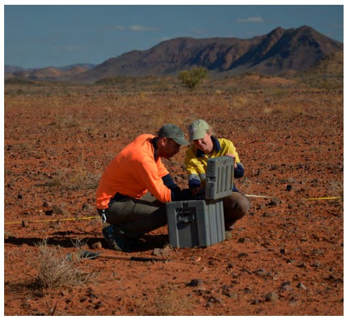 Scientists deploy AuScope-enabled geophysical Earth imaging instruments on Adnyamathanha Country as part of the University of Adelaide-led Curnamona Cube geophysical Earth imaging program. Photo: Jarred Lloyd.