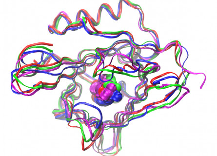 A bundle of thin pink, green, blue and red ribbons curls and winds its way around a central ball made up of the same colours.