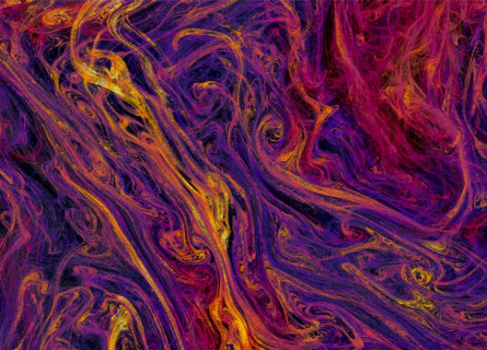 Swirls of purple, red and yellow showing turbulence from galaxy formation simulations.
