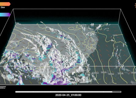 A visualisation of weather patterns over the east coast of Australia using data from the NARCliM2.0 dataset.  Image by the NCI VizLab. Thank you to Dr Giovanni Di Virgilio (NSW DPE), Perry Wiles and Sarah Gilbert  (ACT Government) for their input into this case study