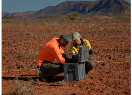Scientists deploy AuScope-enabled geophysical Earth imaging instruments on Adnyamathanha Country as part of the University of Adelaide-led Curnamona Cube geophysical Earth imaging program. Photo: Jarred Lloyd.