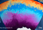 Swirling ocean water getting colder in clear bands approaching the southern ocean.