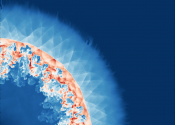 The modelled explosion from a nuclear fusion, with high-energy turbulence inside and an expanding shell outside.