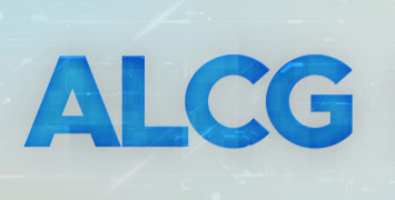 ALCG letters in blue on transparent computer background.
