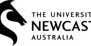 Black and white logo of the University of Newcastle with the stylised horse motif on the left.